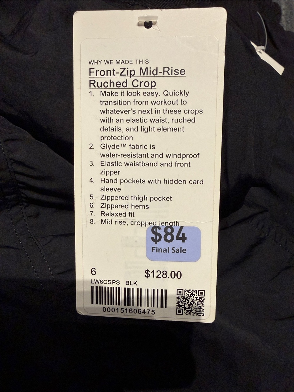 Front-Zip Mid-Rise Ruched Crop - Picture 8 of 8